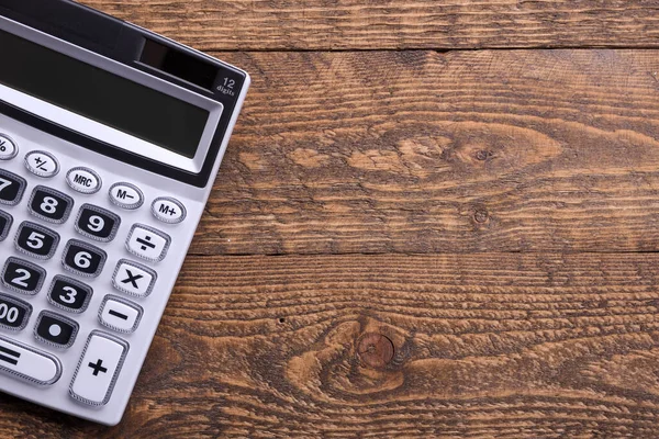 Teclado Calculadora Sobre Fondo Madera Vista Superior Copiar Espacio — Foto de Stock