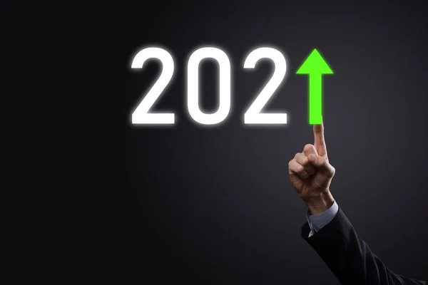 Plan Business Positieve Groei Het Jaar 2021 Concept Zakenman Plan — Stockfoto