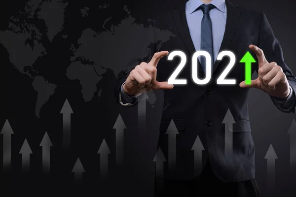 Plan Business Positieve Groei Het Jaar 2021 Concept Zakenman Plan — Stockfoto