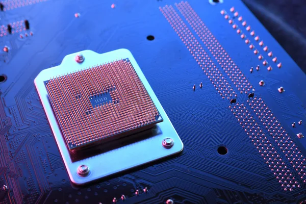 Computador Chip Processador Cpu Placa Circuito Fundo Placa Mãe Close — Fotografia de Stock