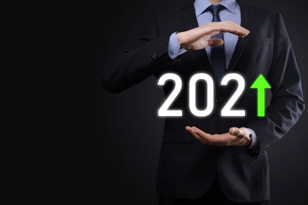 Piano Business Crescita Positiva Nel 2021 Concetto Anno Business Man — Foto Stock