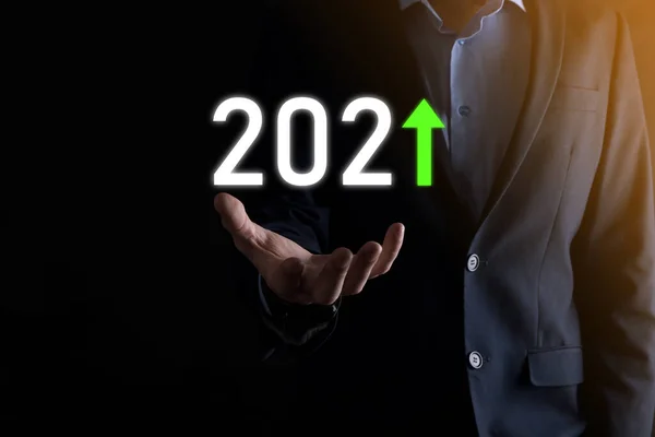 Plano Negócios Crescimento Positivo Ano 2021 Conceito Plano Empresário Aumento — Fotografia de Stock