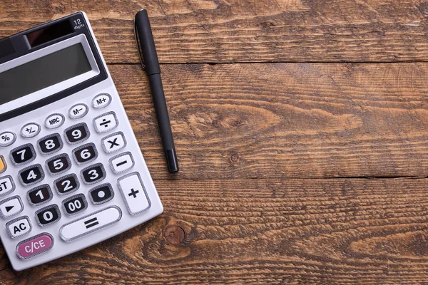 Teclado Calculadora Sobre Fondo Madera Vista Superior Copiar Espacio — Foto de Stock