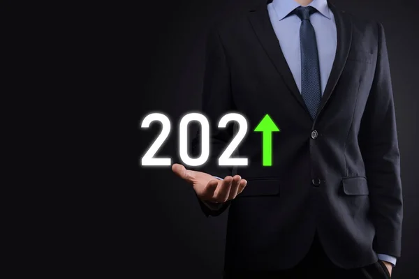 Plan Business Positieve Groei Het Jaar 2021 Concept Zakenman Plan — Stockfoto