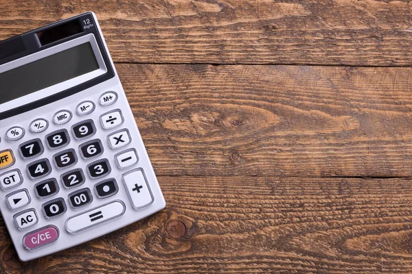 Teclado Calculadora Sobre Fondo Madera Vista Superior Copiar Espacio — Foto de Stock