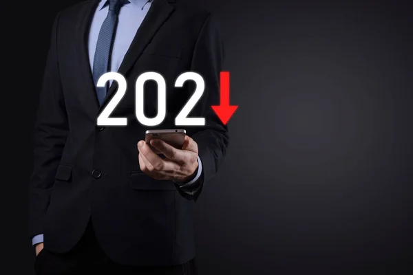 Tervezze Meg Üzleti Negatív Növekedést 2021 Évre Üzletember Terv Növekedése — Stock Fotó