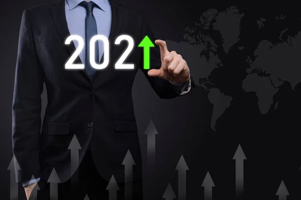 Plan Business Positieve Groei Het Jaar 2021 Concept Zakenman Plan — Stockfoto