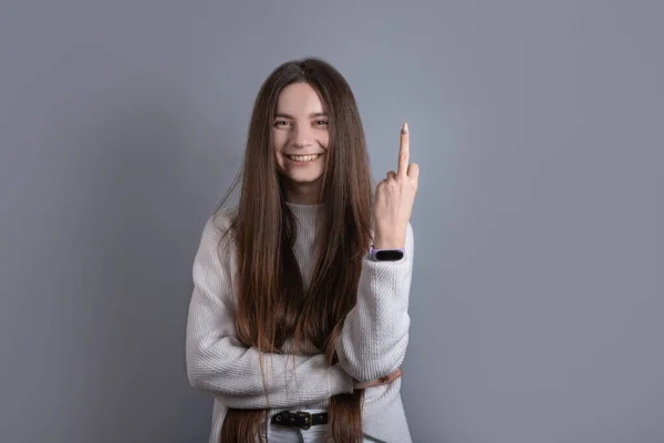 Young Beautiful Girl Wearing Casual Sweater Showing Middle Finger Doing — Stock Photo, Image