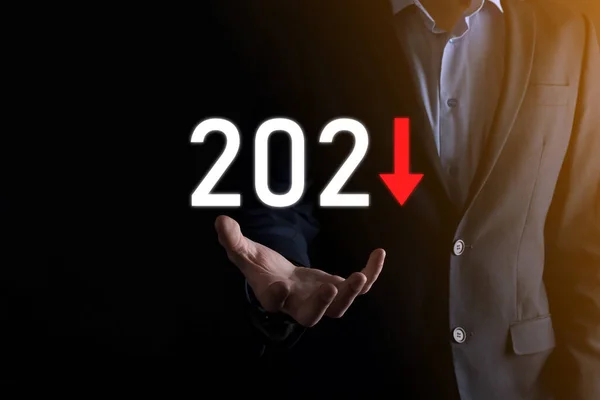 Plan Business Negatieve Groei Het Jaar 2021 Concept Zakenman Plan — Stockfoto