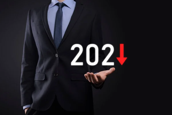 Planen Sie Ein Negatives Wachstum Jahr 2021 Geschäftsmannplan Und Zunahme — Stockfoto