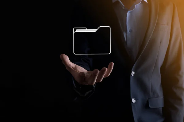 Business Man Tenere Cartella Icon Document Management System Dms Installazione — Foto Stock