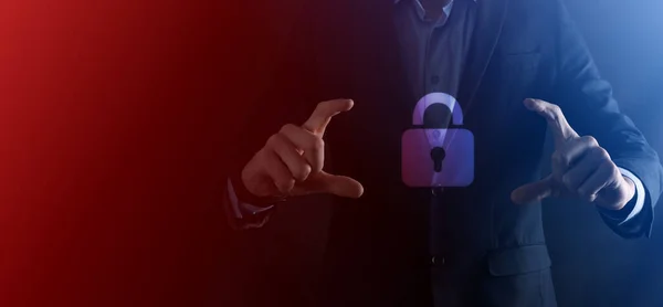 Siber Güvenlik Ağı Asma Kilit Simgesi Internet Teknolojisi Ağı Tablet — Stok fotoğraf