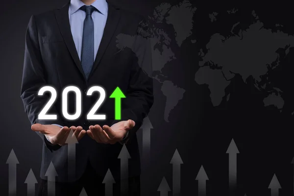 Σχέδιο Επιχειρηματικής Θετικής Ανάπτυξης Κατά Έτος 2021 Έννοια Επιχειρηματίας Σχέδιο — Φωτογραφία Αρχείου