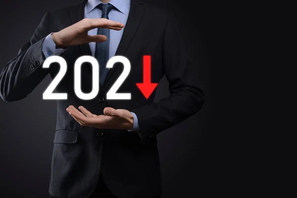 Plan Business Negatieve Groei Het Jaar 2021 Concept Zakenman Plan — Stockfoto