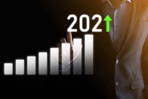 Sviluppo Del Business Successo Crescita Anno 2021 Concetto Pianificare Grafico — Foto Stock