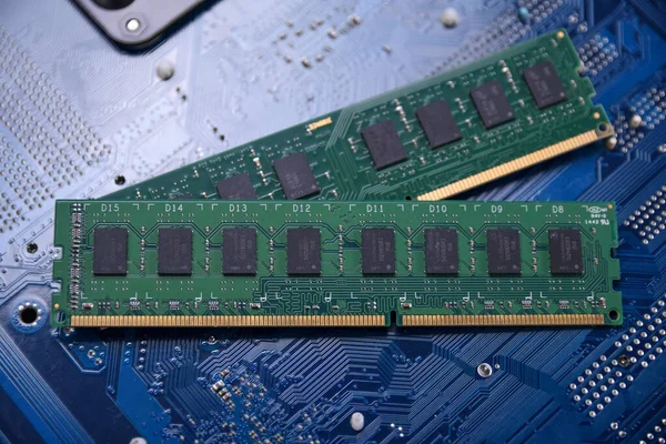 Computer Ram Motherboard Background Close Computer Components — Stock Photo, Image