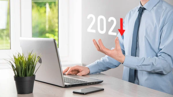 Plan Business Negatieve Groei Het Jaar 2021 Concept Zakenman Plan — Stockfoto