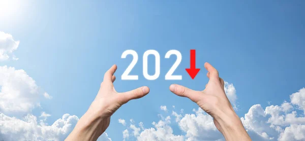Plan Business Negatieve Groei Het Jaar 2021 Concept Zakenman Plan — Stockfoto