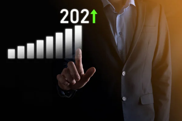 Sviluppo Del Business Successo Crescita Anno 2021 Concetto Pianificare Grafico — Foto Stock