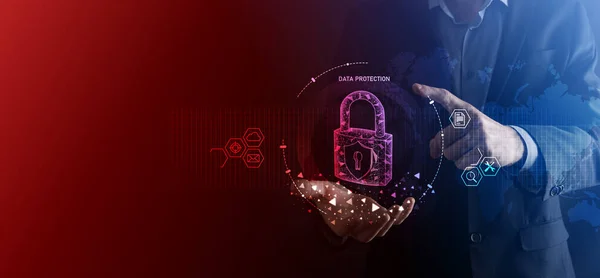 Кібербезпека Мережі Ікона Блокування Інтернет Мережа Технологій Бізнесмен Захищає Персональну — стокове фото