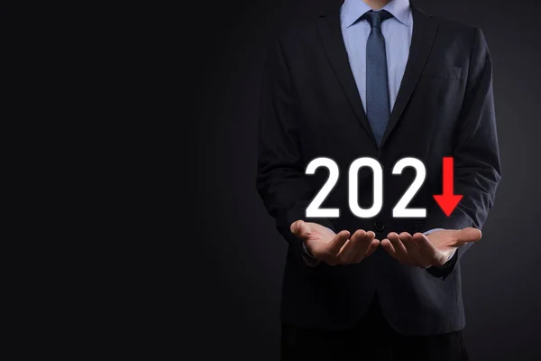 Планувати Негативне Зростання Бізнесу 2021 Році Бізнесмен Планує Збільшує Негативні — стокове фото