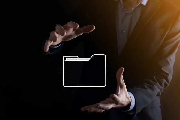 Business Man Tenere Cartella Icon Document Management System Dms Installazione — Foto Stock