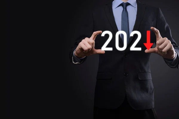 2021 년에는 마이너스 성장을 계획한다 사업가들의 정적인 의증가 개념을 감소시키는 — 스톡 사진