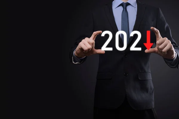 Plan Business Negatieve Groei Het Jaar 2021 Concept Zakenman Plan — Stockfoto