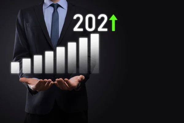 Sviluppo Del Business Successo Crescita Anno 2021 Concetto Pianificare Grafico — Foto Stock