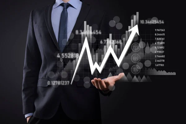 Geschäftsleute Halten Verkaufsdaten Und Diagramm Für Das Wirtschaftswachstum Geschäftsplanung Und — Stockfoto