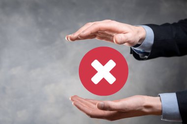 Elle tutulan simge, iptal simgesi, simgeyi iptal et. Düz kırmızı simge işaretle. round. round.round.round. X işareti iptal. Yanlış işaretleme. Reddedildi. Koyu arkaplanda.banner. Boşluk. Metin için yer