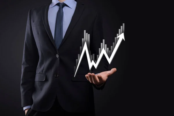 Businessman Possesso Dati Vendita Grafico Crescita Economica Pianificazione Strategia Aziendale — Foto Stock