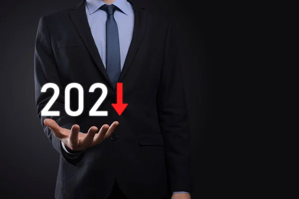 Piano Business Crescita Negativa Nel 2021 Concetto Anno Business Man — Foto Stock