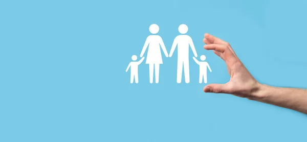 Hand Hold Young Family Icon Family Life Insurance Supporting Services — Stock Photo, Image