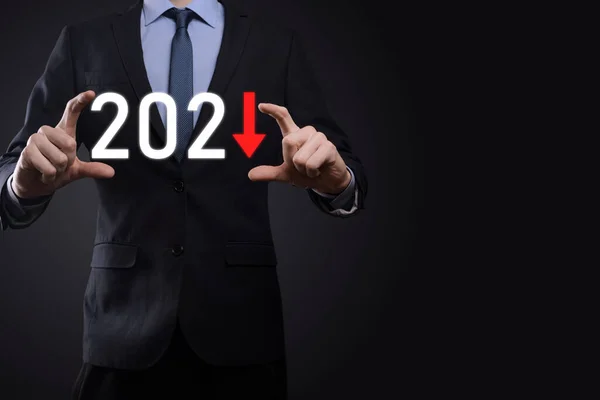 Plan Business Negatieve Groei Het Jaar 2021 Concept Zakenman Plan — Stockfoto