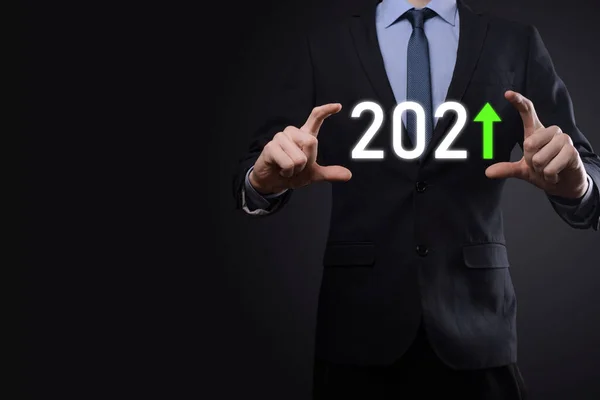 Piano Business Crescita Positiva Nel 2021 Concetto Anno Business Man — Foto Stock
