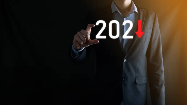 Plan Business Negatieve Groei Het Jaar 2021 Concept Zakenman Plan — Stockfoto