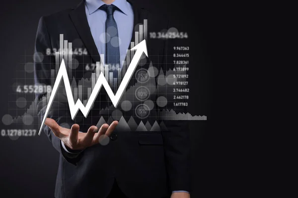 Empresario Mantener Datos Ventas Gráfico Crecimiento Económico Planificación Estrategia Empresarial — Foto de Stock