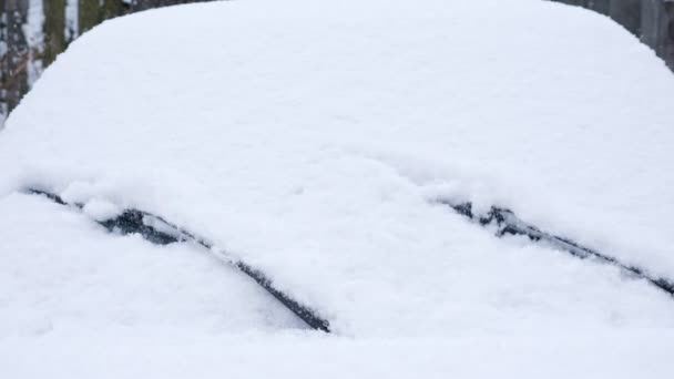 Limpar o pára-brisas do carro da neve com limpadores — Vídeo de Stock