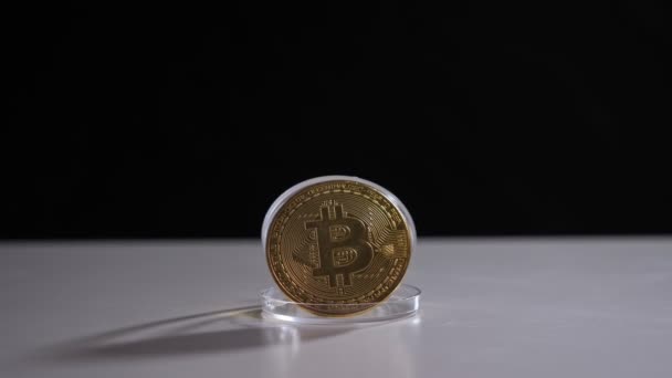 Bitcoin d'oro su sfondo nero. Nuovo concetto di finanza. Spazio per grafica o testo — Video Stock