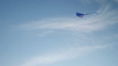 Mavi uçurtma günbatımında gökyüzünde uçuyor