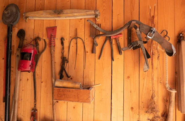 vintage woodworking tools on a rough workbench. carpentry, craftsmanship and handwork concept