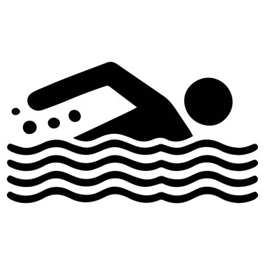 Yüzücü erkek sporcu silueti, su dalgaları simgesinde.