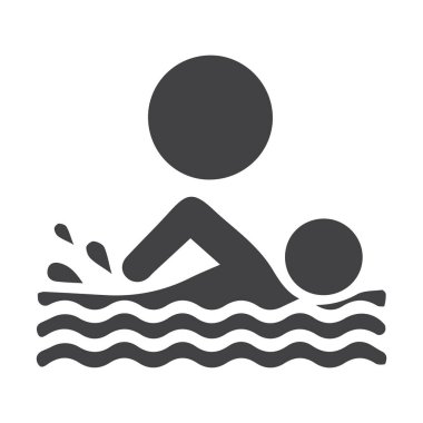 Yüzücü erkek sporcu silueti, su dalgaları simgesinde.