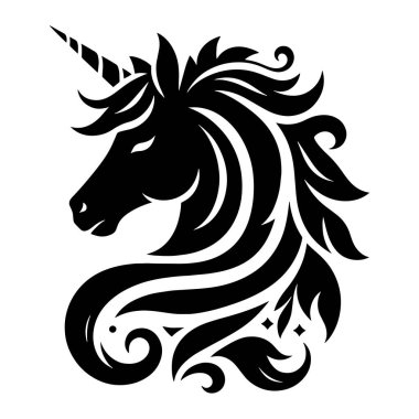 Tek boynuzlu at yüz vektör siluetleri