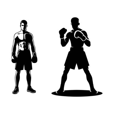 Vektör siluetleri ile bir boksör ayakta vektör
