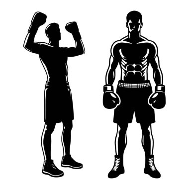 Vektör siluetleri ile bir boksör ayakta vektör