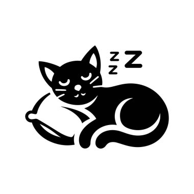 Yastık vektörü siluetiyle Uyuyan Bir Kedi