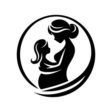 Siyah siluet bir anne ve çocuğunun logosu.