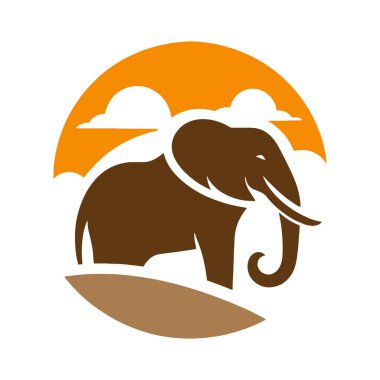 Siyah fil silueti. Basit ve tek bir fil silueti beyaz arkaplan